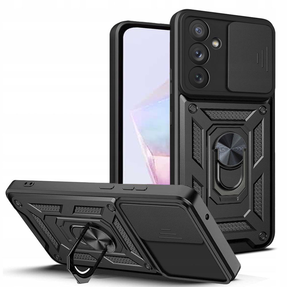 Husa pentru Samsung Galaxy S25 FE DaDen Hybrid Armor Kickstand, Slider Camera, Antisoc, Protectie Superioara, Negru