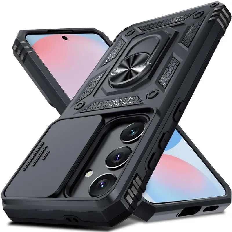 Husa pentru Samsung Galaxy S25 FE DaDen Hybrid Armor Kickstand, Slider Camera, Antisoc, Protectie Superioara, Negru