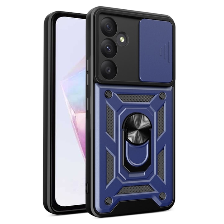 Husa pentru Samsung Galaxy A36 5G DaDen Hybrid Armor Kickstand, Slider Camera, Antisoc, Protectie Superioara, Albastru