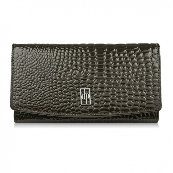 Portofel din piele naturala pentru femei, Paolo Peruzzi, verde inchis, 10 compartimente carduri, protectie RFID, 11x17x3cm