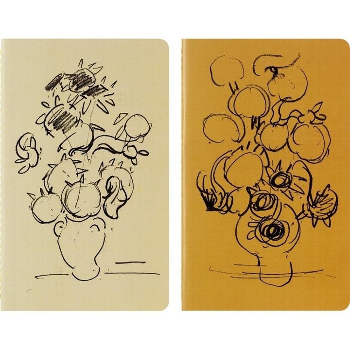 Set de 2 agende model Van Gogh, Moleskine, coperta din hartie, 16 pagini perforate, 13x21cm, bej/galben