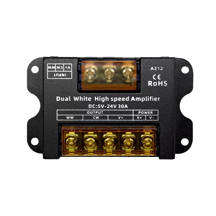 Amplificator pentru banda LED Dual White( WW, CW ), A212, 5-24V, 30 A, negru