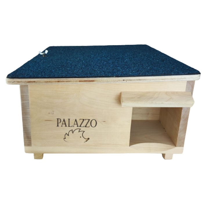 Casuta hranitor Arici XXL cu labirint interior, lemn masiv, 480 x 450 x 265 mm, Natural Timber