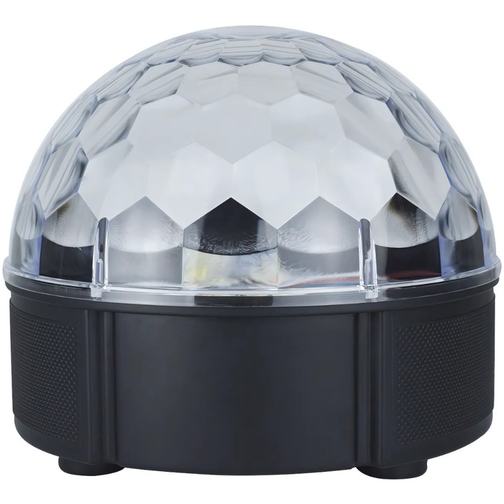 SDEPOT® diszkógömb, RGB LED-del, hangszóróval, Bluetooth csatlakozással, USB-vel és kártyával, zenelejátszással, forgó fényshow-val