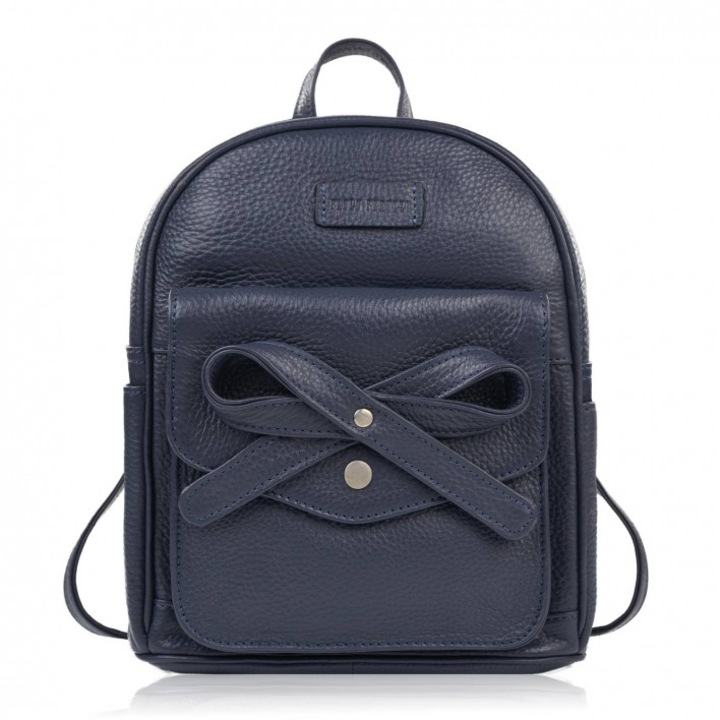 Rucsac pentru femei, Paolo Peruzzi, model T-71-BLU, Piele naturala, albastru marin, 8 buzunare, dimensiuni 25x20x13cm