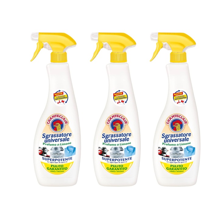 Pachet 3 x Degresant universal Chanteclair, Parfum de Lamaie, Curata multiple suprafete, Efect puternic si rapid, Up-side down, 600 ml