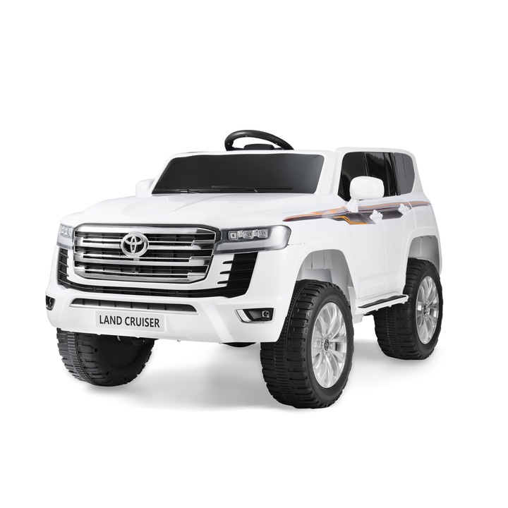 Masinuta electrica pentru 2 copii, Toyota Land Cruiser 4x 35W 12V cu scaun tapitat si roti moi, alb