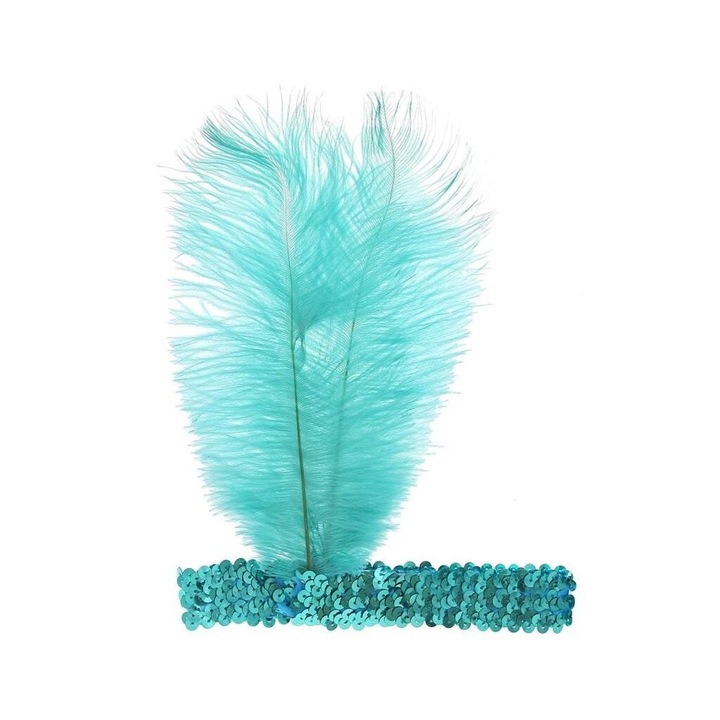 Bentita retro cu pene, Godan, turcoaz, dimensiune universala, set 1 bucata