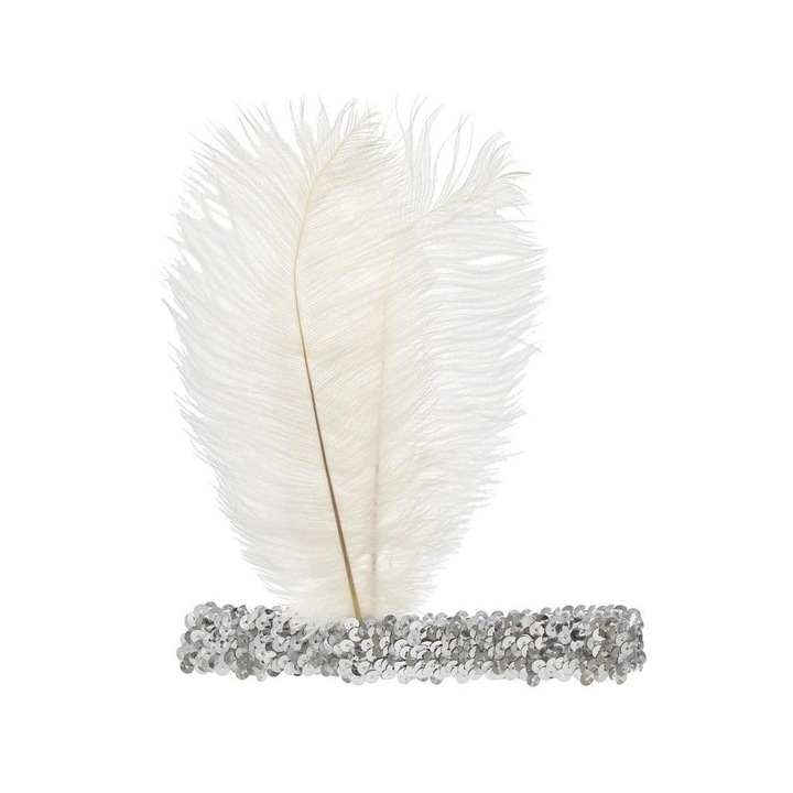 Bentita retro, Godan, Pene / Paiete, Alb / Argintiu