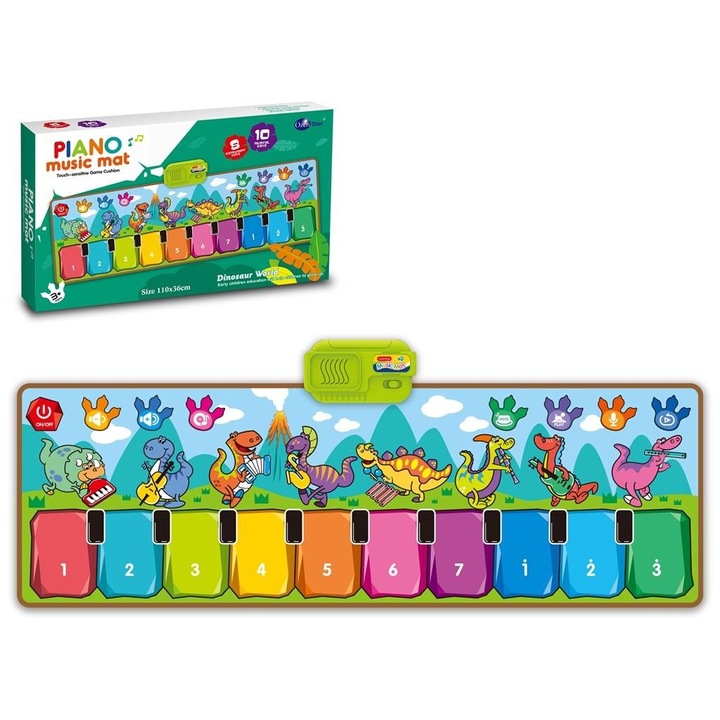 Covoras muzical Model dinozauri, Trifox, 370x220mm, set educational