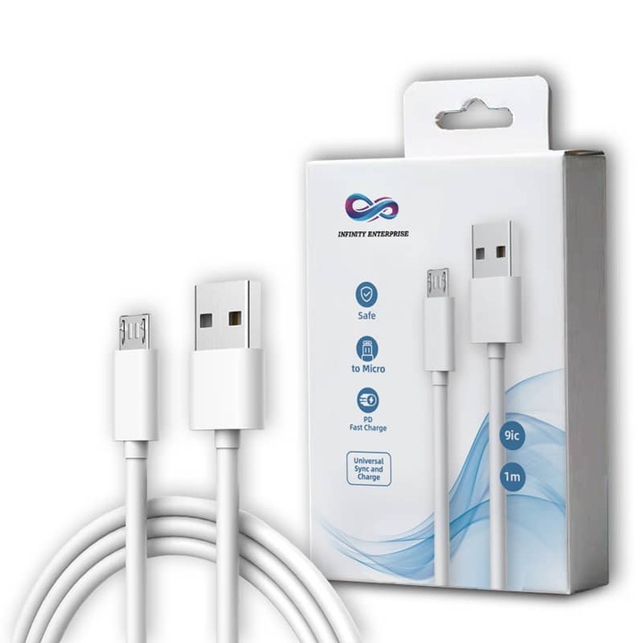 Infinity Enterprise Phone кабел за данни и зареждане, USB към Micro USB, 1 м, бял