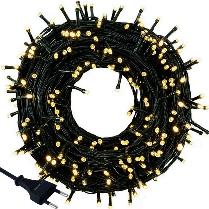 Instalatie De Craciun Tip Liniar GREATON, Sirag De Lumini Alb Cald, Pentru Interior, 8 Moduri de Iluminare, 100 Leduri, Lungime 8 M