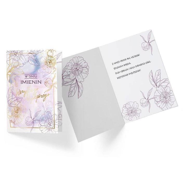Karnet B6 Imieniny flori, Kukartka, 16.6x11.7cm, cu coperta asortata, decorat cu folie metalica si brokat