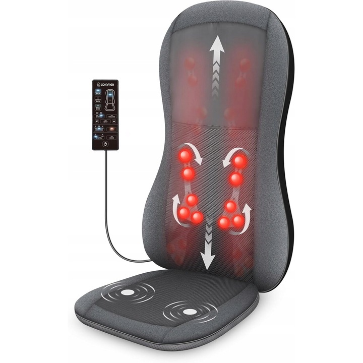 Aparat de masaj de spate, Luka, 2D/3D Shiatsu, cu vibratii si incalzire, negru, 50W