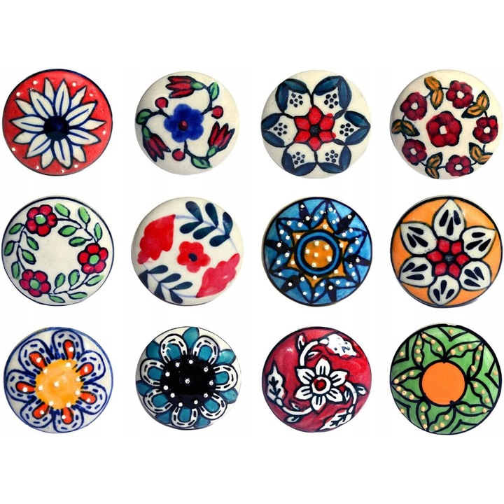 Set 12 Butoane Ceramice, Luka, Multicolor, 40mm