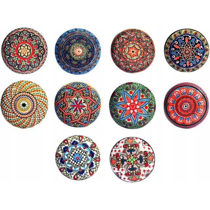 Set 10 Butoane Mobila, Luka, Ceramica, 40 mm, Multicolor