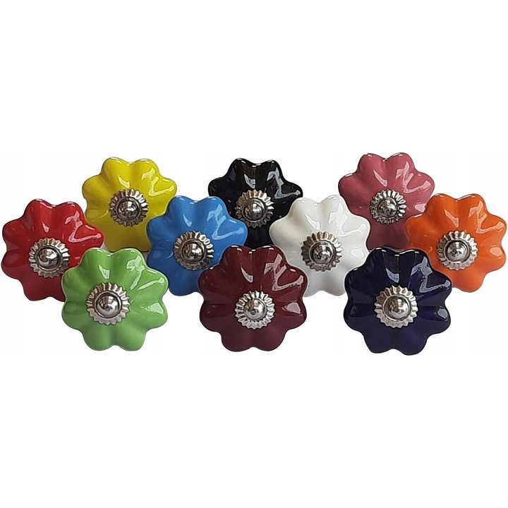 Manere ceramice vintage, Luka, set 20 piese, multicolor, diametru 3.8 cm, lungime 5.3 cm