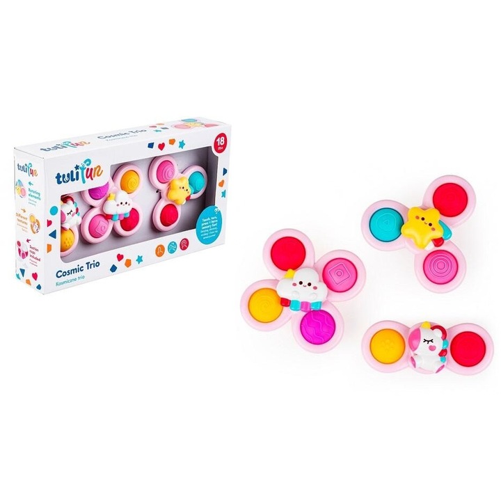 Set de jucarii educative Tulifun, Kosmiczne Trio pastelowe, 3 jucarii cu prindere, 335x184mm, 18m+