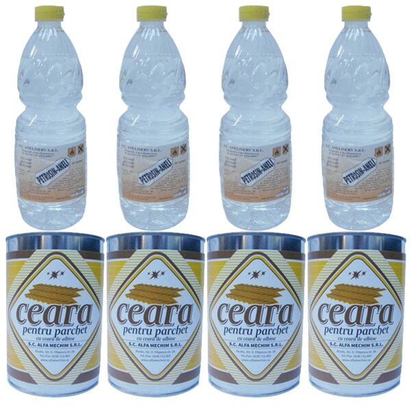 Pachet - 4 x Ceara solida incolora pentru parchet, 1000 ml + 4 x Aneli Petrosin, 800 ml