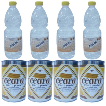 Pachet - 4 x Ceara solida incolora pentru parchet, 1000 ml + 4 x Aneli Petrosin, 800 ml Pachet - 4 x Ceara solida incolora pentru parchet, 1000 ml + 4 x Aneli Petrosin, 800 ml