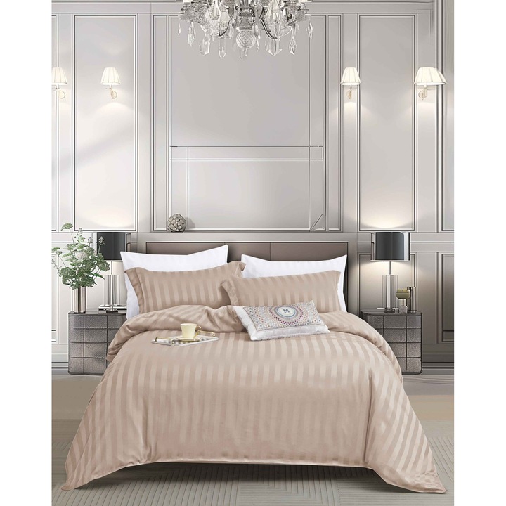 Спално бельо, 1 лице, 4 бр., Равно, чаршаф с ластик 140x200 см, чаршаф за завивка 160x200 см, 2 калъфки за възглавници 55x80 см, кафе с мляко