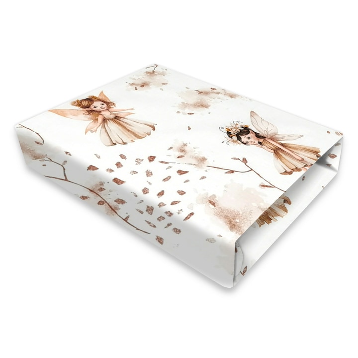 Cearceaf cu elastic, MimiNu, Pentru patut 120X60 cm, Din bumbac certificat Oeko Tex Standard 100, Fairy