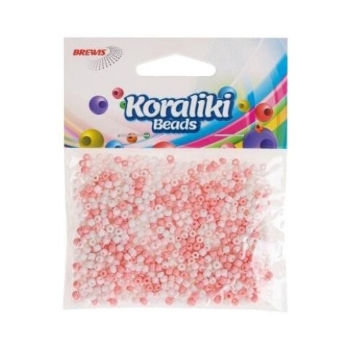 Margele pentru insirare Brewis, acril, alb/roz, 35 mm