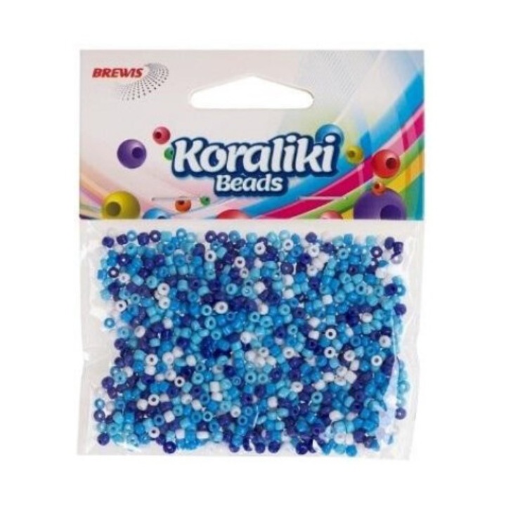Set de margele acrilice, Brewis, alb-albastru, 35mm, 30g