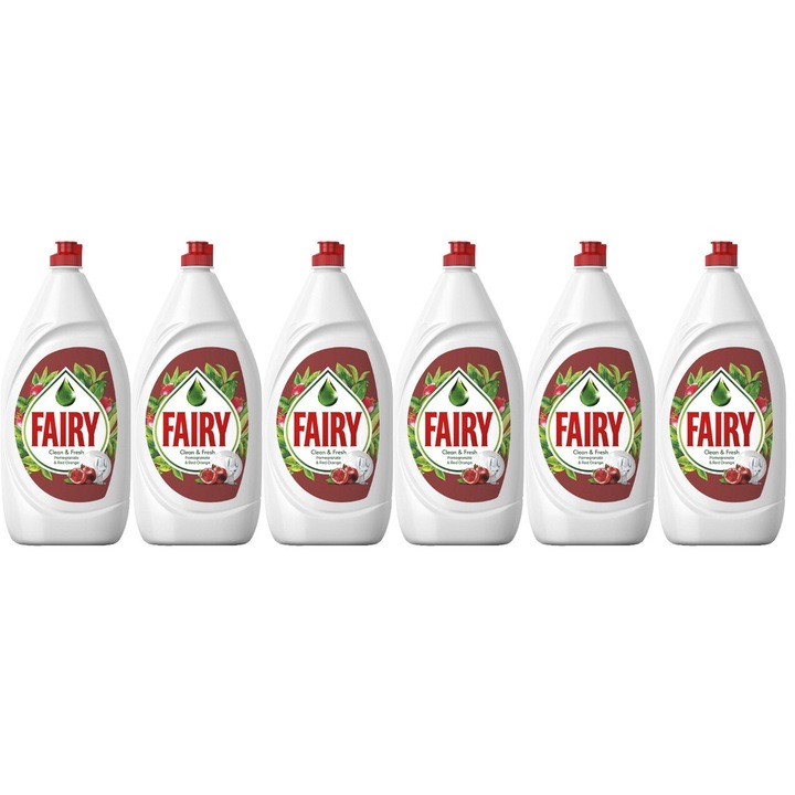 Set 6 x Fairy Detergent Vase Lichid 400ml Pomegranate & Red Orange, clean aroma, parfum floral, distruge calcarul, rapid si eficient, testat dermatologic, prospetime de lunga durata, eficacitate maxima, continut generos, elimina mirosuri neplacute