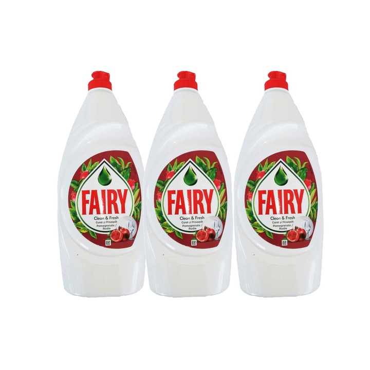 Set 3 x Fairy Detergent Vase Lichid 800ml Pomegranate & Red Orange, clean aroma, parfum floral, distruge calcarul, rapid si eficient, testat dermatologic, prospetime de lunga durata, eficacitate maxima, continut generos, elimina mirosuri neplacute