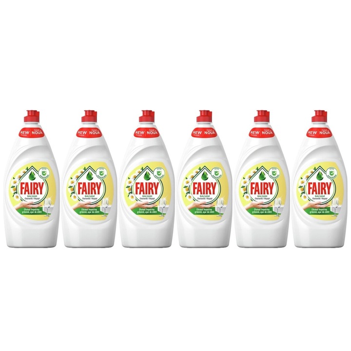 Set 6 x Fairy Detergent Vase Lichid 800ml Sensitive Chamomile, clean aroma, parfum floral, distruge calcarul, rapid si eficient, testat dermatologic, prospetime de lunga durata, eficacitate maxima, continut generos, elimina mirosuri neplacute