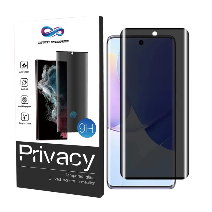 Privacy Infinity Enterprise ívelt edzett üveg képernyővédő fólia kijelzőhöz, Xiaomi 12X kompatibilis, ujjlenyomat, 9 órás védelem a telefon képernyőjéhez Elülső AntiShock, Rugalmas, Teljes ragasztás