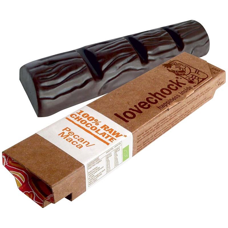 Ciocolata raw-vegan cu nuci pecan si maca ECO 40 g - Lovechock