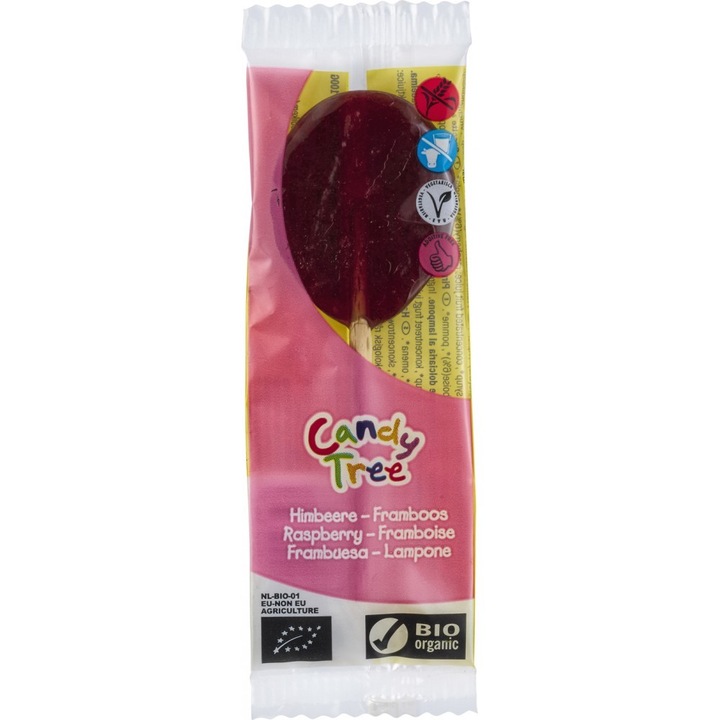 Acadele cu zmeura, fara gluten si lactoza bio, 13g, Candy Tree
