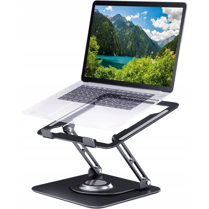 Suport laptop Luka, aluminiu, negru, 10-17 inci, reglabil, portabil