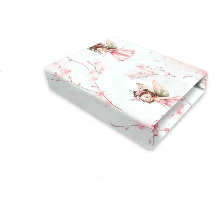 Cearceaf cu elastic, Qmini, Pentru patut co-sleeper, Aurora, Dimensiune 76 x 43 cm, Din bumbac certificat Oeko Tex Standard 100, Fairy Pink