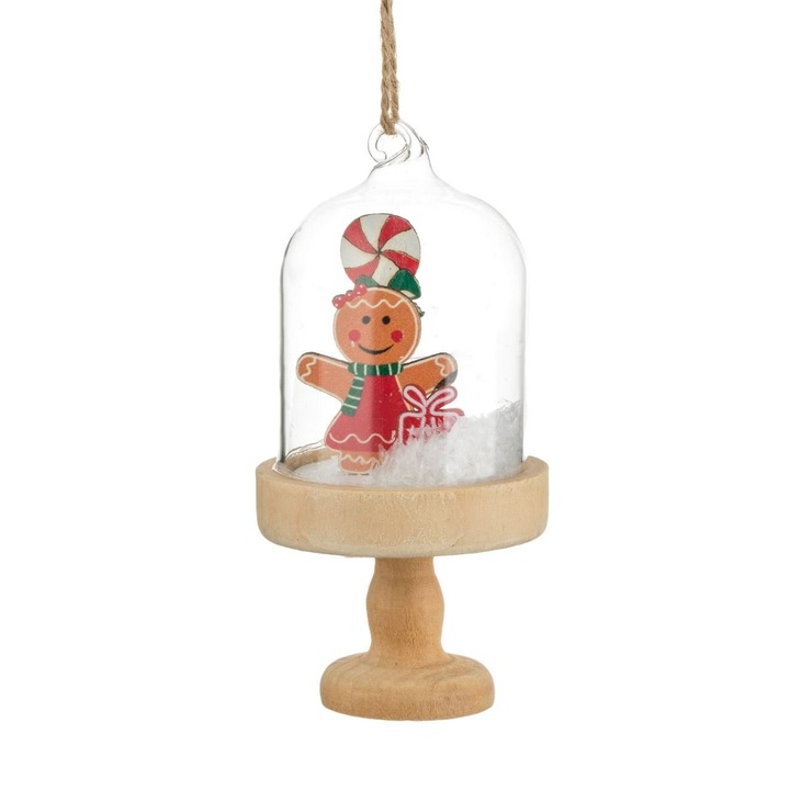 Decoratiune de Craciun din Lemn si Cupola Shopiens® cu Figurine Gingerbread, 6 x 11 cm
