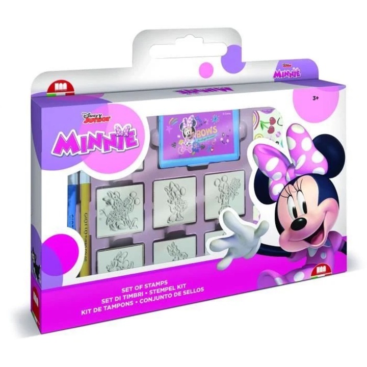 Комплект за рисуване, Multiprint, Minnie, 7 дървени и латексови печата, Giotto маркери, книжка за оцветяване, 33x4x27cm