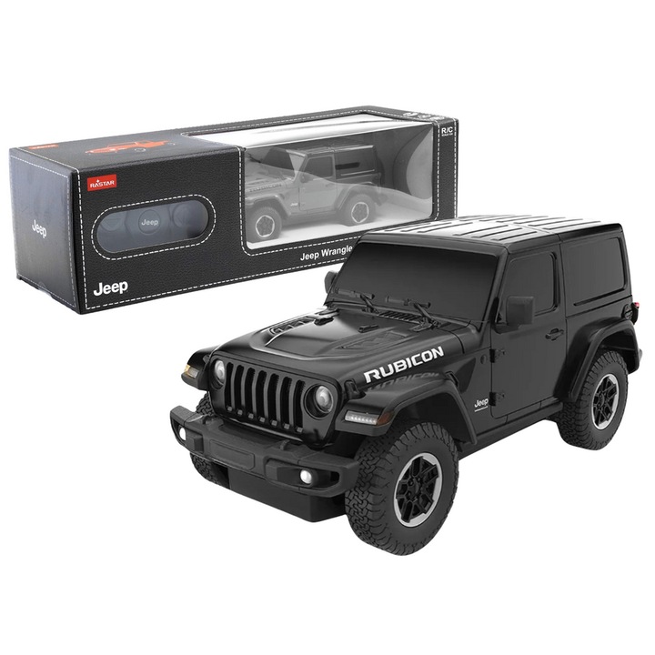 R/C autó 1:24 Rastar Jeep Wrangler JL Rubicon, fekete, 25x12x9cm, 6 év feletti gyerekeknek