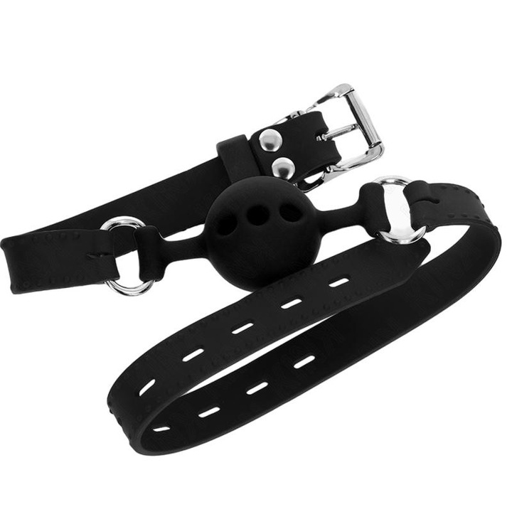 Set Gag din silicon, KINK, minge de 4 cm, ajustabil 35-51 cm, negru