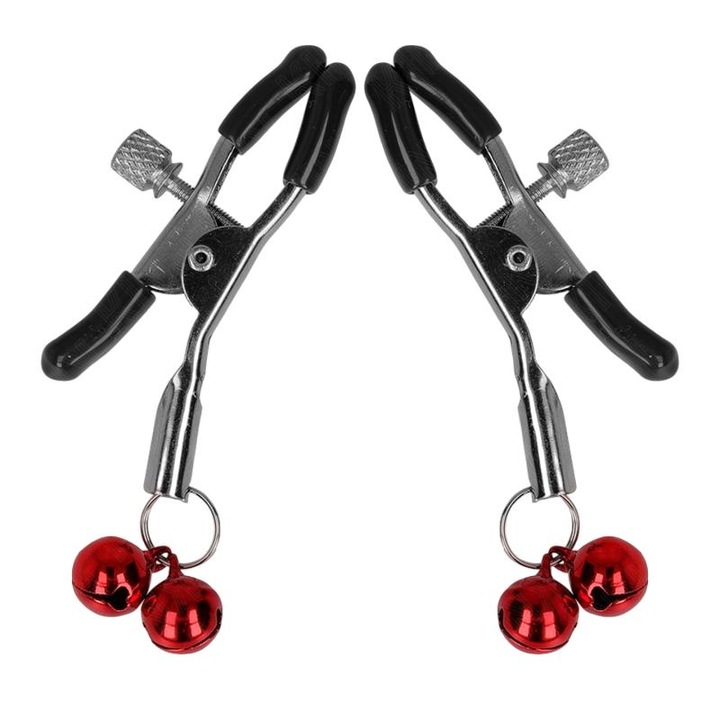 Set de cleme pentru sani cu clopotei, KINK, rosu, 6 cm