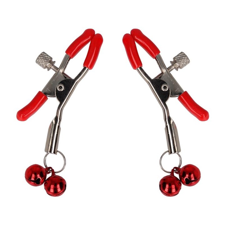 Set de cleme pentru sani cu clopotei rosii, KINK, 6 cm