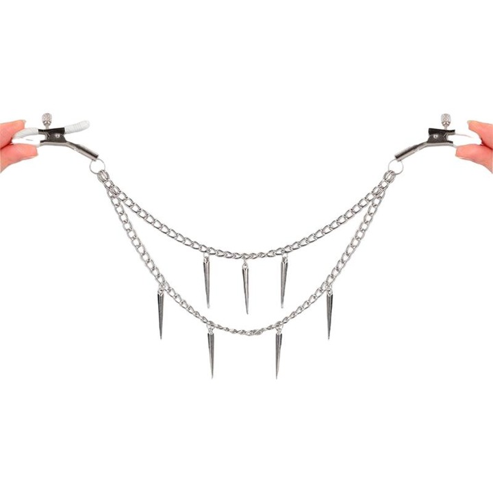 Комплект щипки за гърди с верижки, KINK, Метални, Различни модели, 30 см