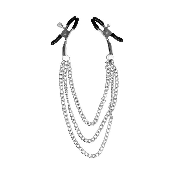 Комплект щипки за гърди KINK, С 3 верижки, Метални, 20х23х28см
