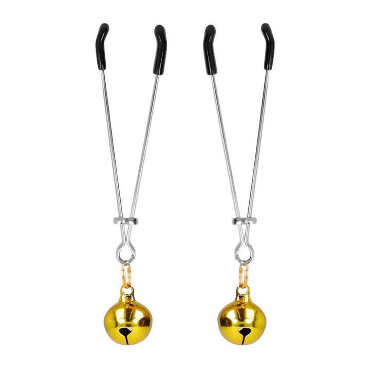 Комплект щипки за гърди със звънчета, KINK, Метал, Златисти, 7 см