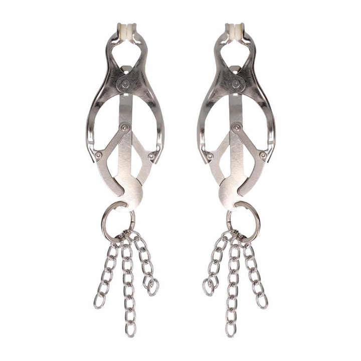 Комплект щипки за гърди с верижки, KINK, Японски, Метал, Сребристи