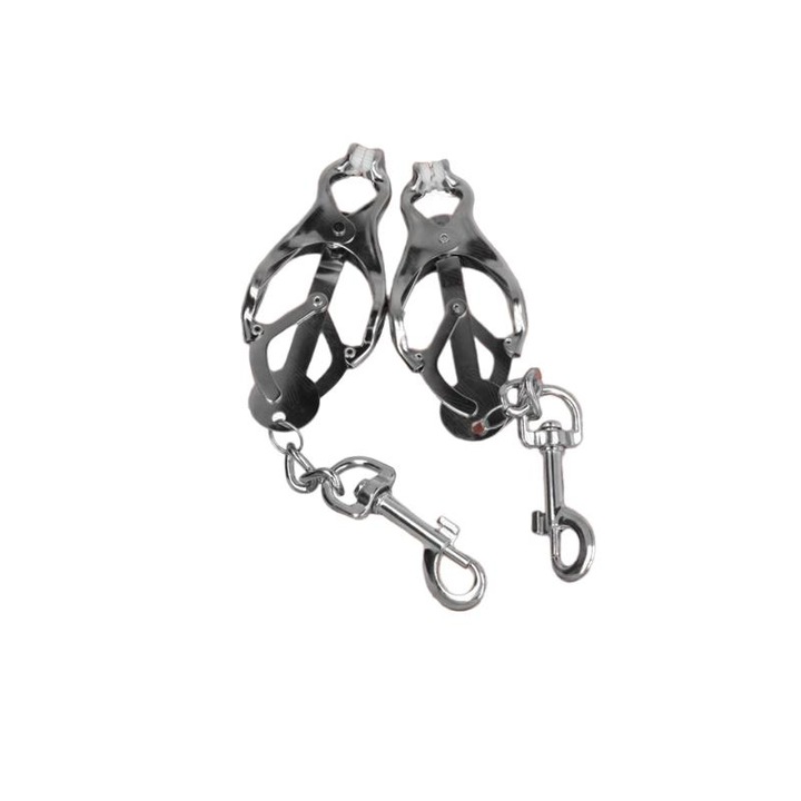 Комплект щипки за гърди с японски кукички, KINK, Метал, Сребристи