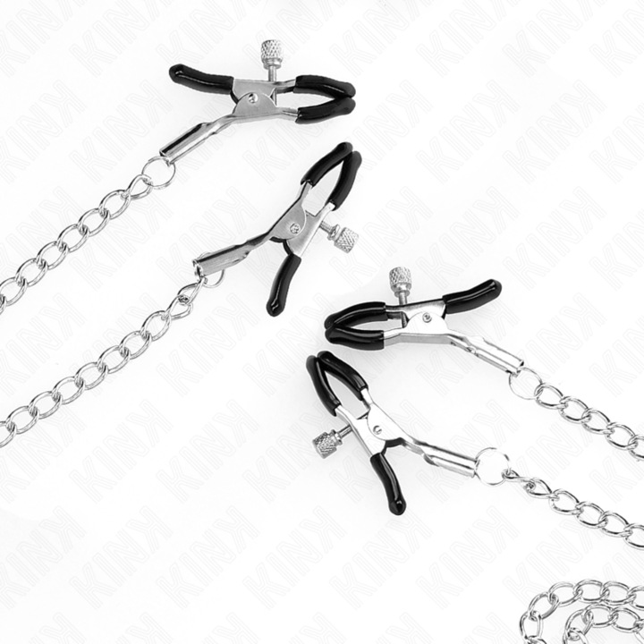 Set de cleme pentru sani si clitoris ajustabile, KINK, argintii
