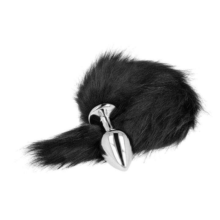 KINK anális játékkészlet, M, 8x3,5 cm, szintetikus farokkal 40 cm, fekete