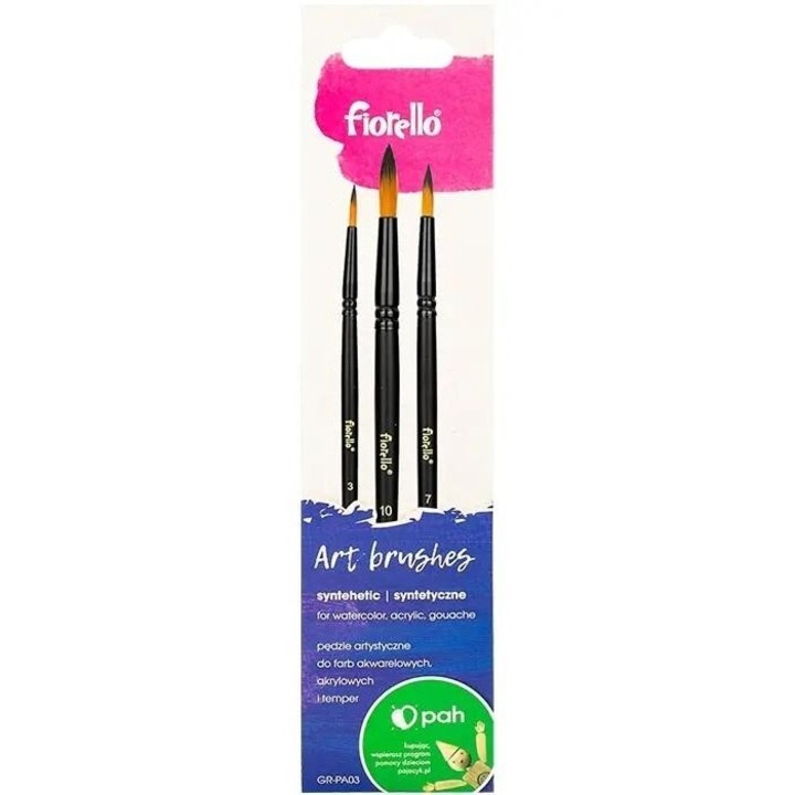 Set 3 pensule, Fiorello, nylon/lemn, negru/maro